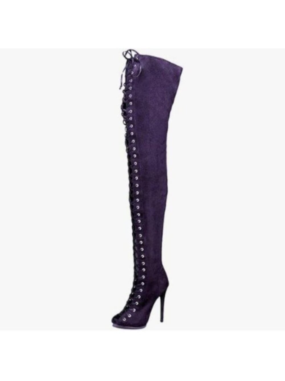 YDN Women Peep Toe Thigh High Heel Boots Stiletto Lace-up Suede Winter Shoes